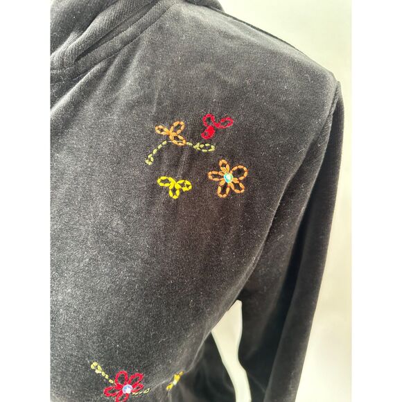 Vintage Y2K Black Velour Floral Embroidered Track Jacket Hoodie size M/L - Picture 8 of 9